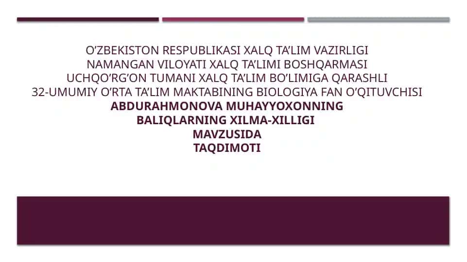 Balıklarning xilma-xilligi mavzusida taqdimot