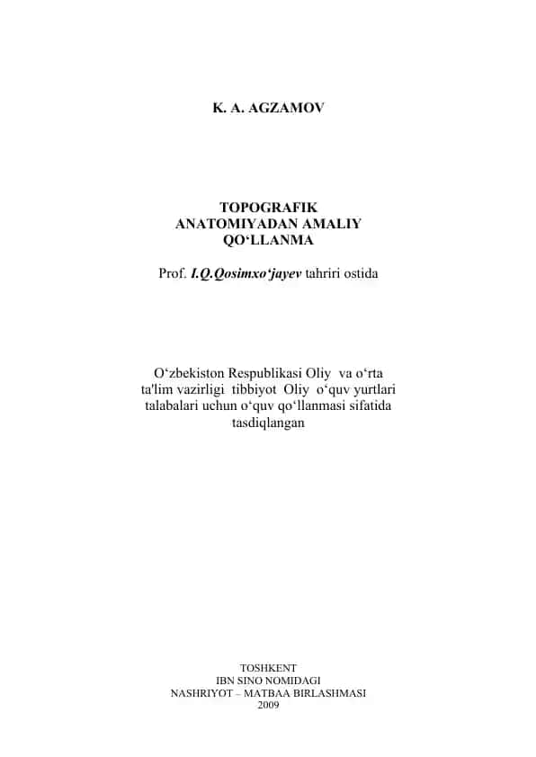 Topografik Anatomiadan Amaliy Qo'llanma