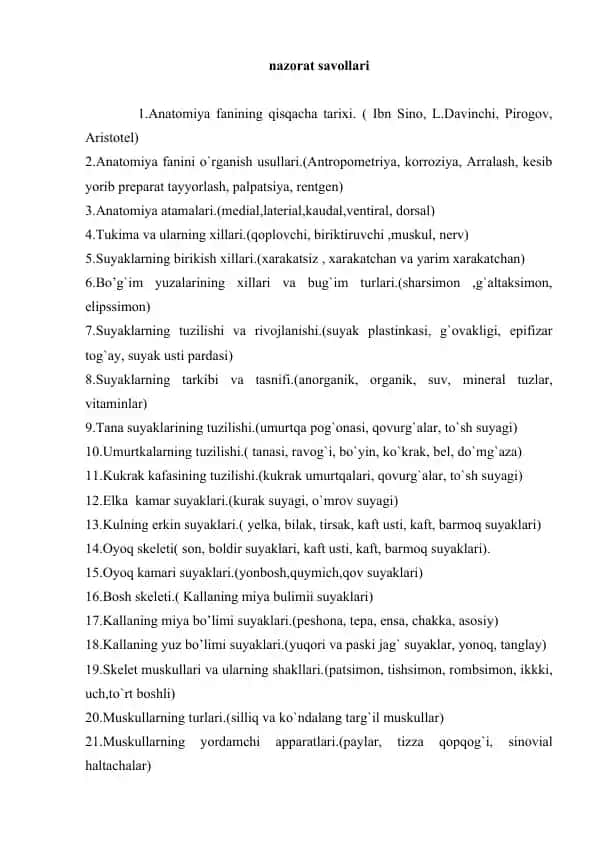 Anatomiya fanining qisqacha tarixi