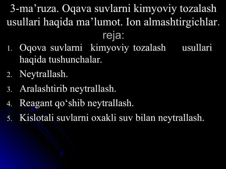 Oqava suvlarni kimyoviy tozalash usullari