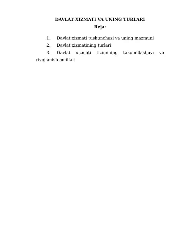 Davlat xizmati tushunchasi va uning mazmuni