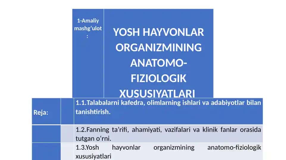 Yosh hayvonlar organizmining anatomik-fiziologik xususiyatlari