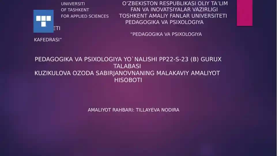 Malakaviy amaliyot hisoboti