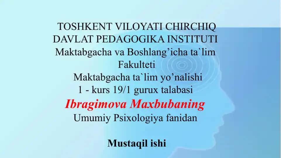 Umumiy Psixologiya fanidan Mustaqilishi