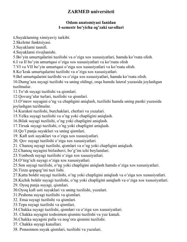 Odam anatomiyasi fanidan