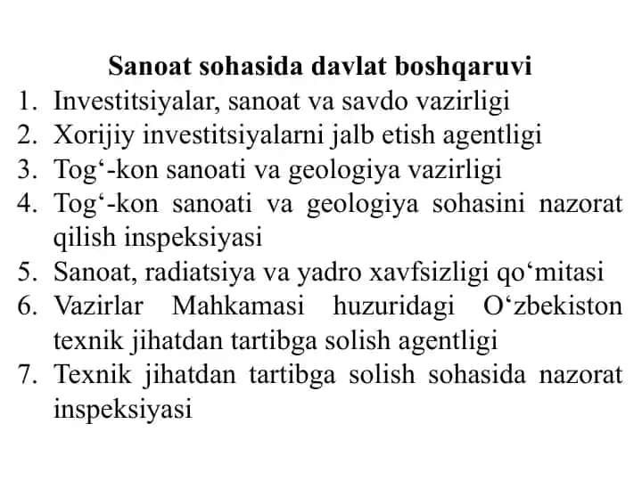 Sanoat sohasida davlat boshqaruvi