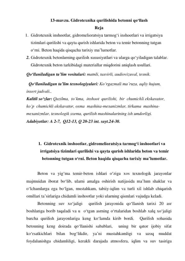 Gidrotexnika qurilishida betonni qo‘llash