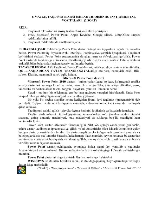 Taqdimotlarni ishlab chiqishning instrumental vositalari