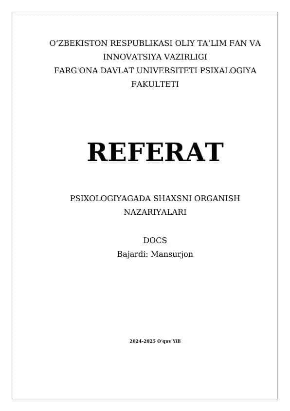 Shaxsni organish nazariyalari