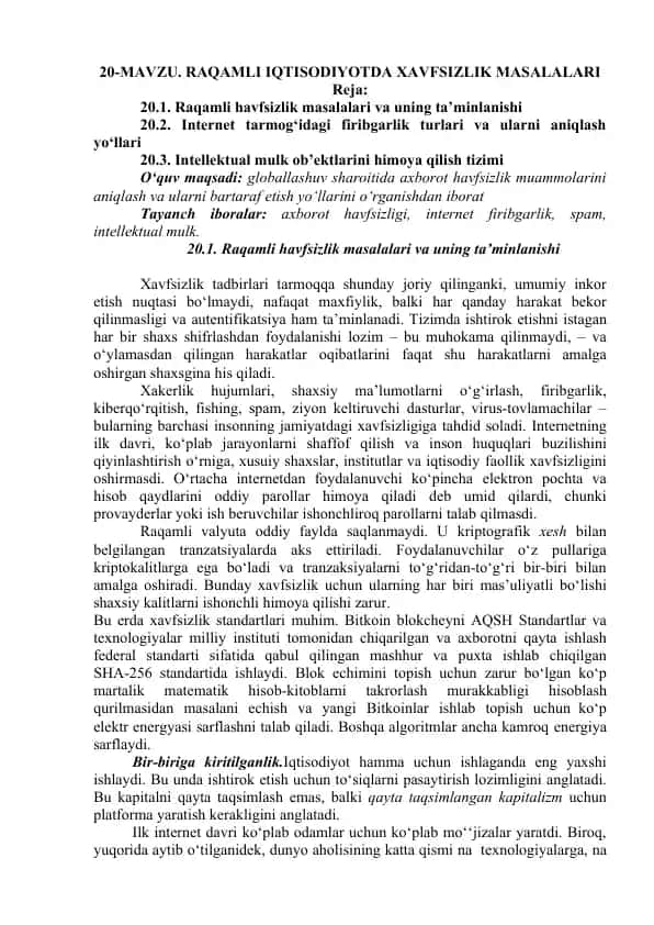 Raqamli xavfsizlik masalalari