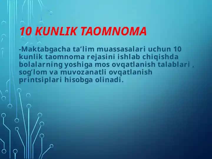 10 kunlik taomnom