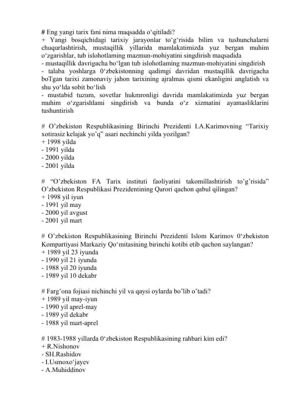Eng yangi tarix fani nima maqsadda o‘qitiladi?
