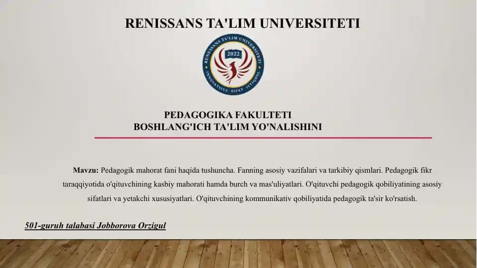 Pedagogik mahorat fani haqida tushuncha. Fanning asosiy vazifalari va tarkibiy qismlari.