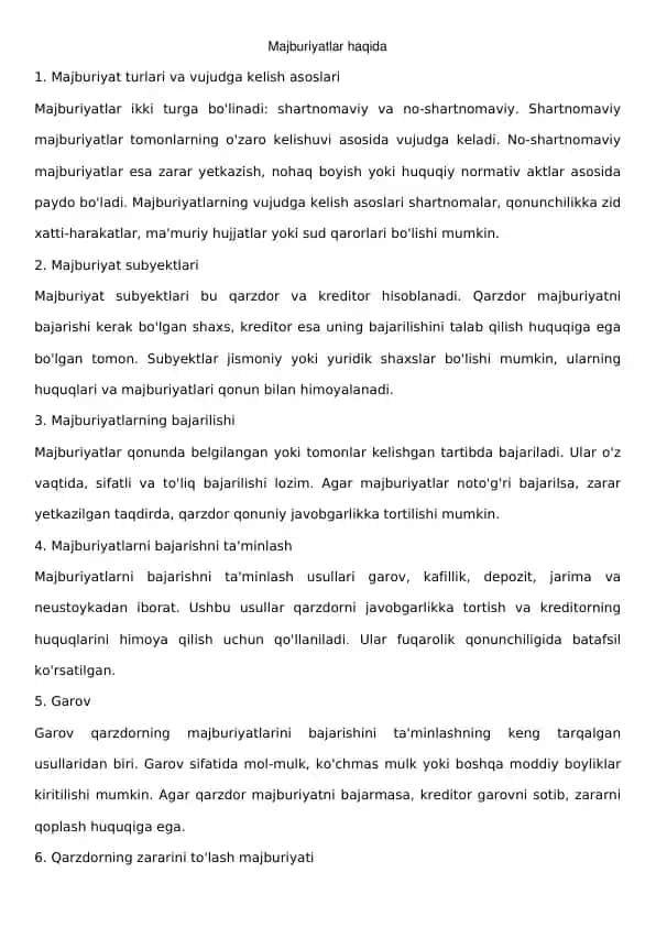 Majburiyatlar haqida