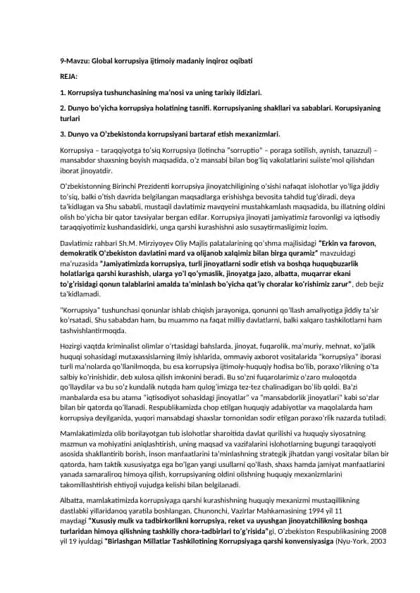 Global korrupsiya ijtimoiy madaniy inqiroz oqibati