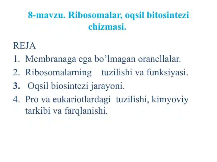 Ribosomalar, oqsil bitosintezi chizmasi