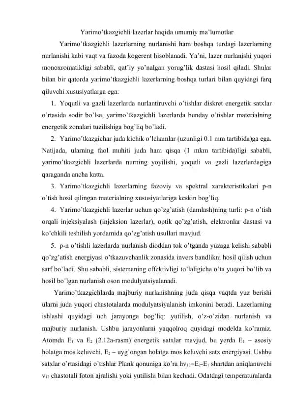 Yarimo’tkazgichli lazerlar