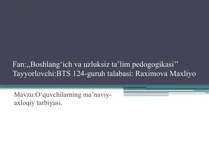 Boshlang‘ich va uzluksiz ta’lim pedogogikasi