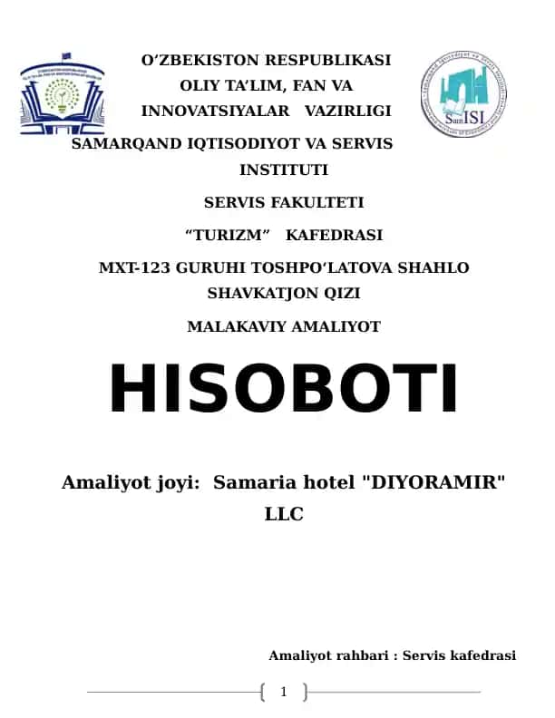 Samaria Hotel "DIYORAMIR" LLC