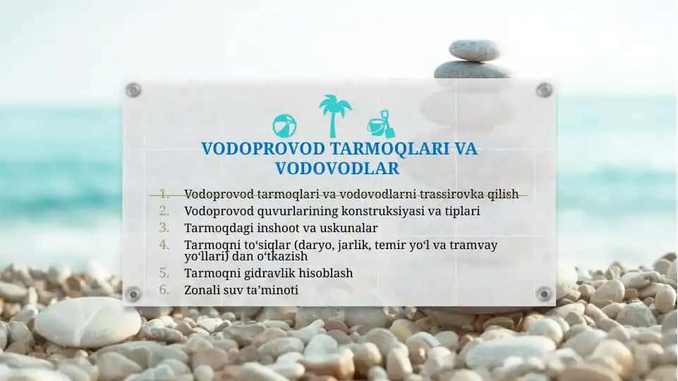 VODOPROVOD TARMOQLARI VA VODOVODLAR