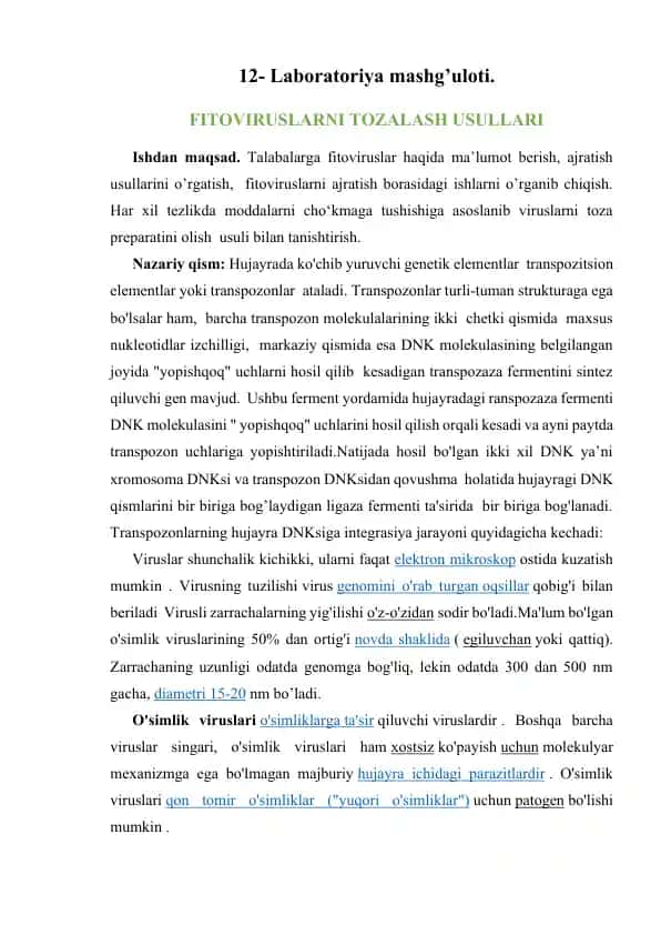 FITOVIRUSLARNI TOZALASH USULLARI