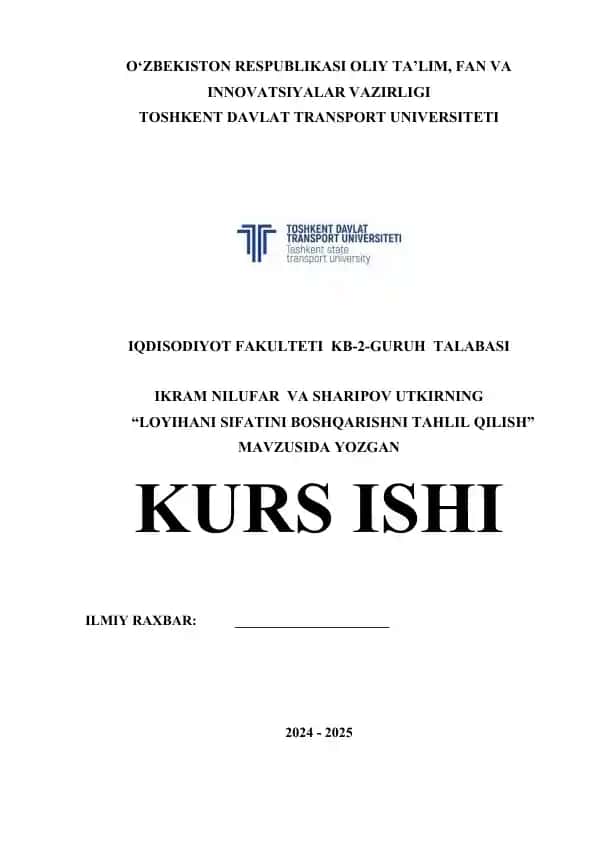 Loyihani sifatini boshqarishni tahlil qilish