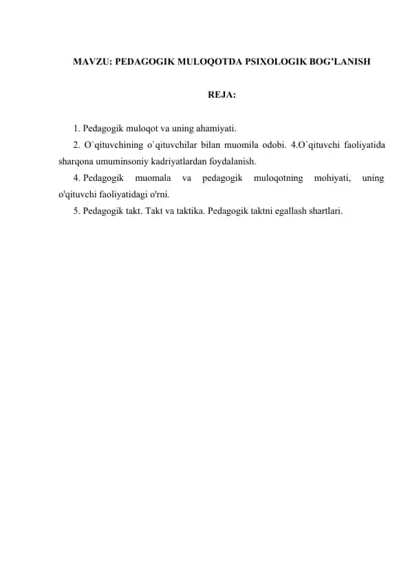 Pedagogik Muloqotda Psixologik Bog’lanish