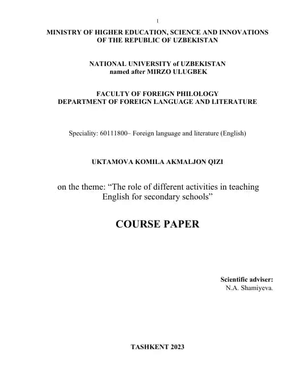 The role of different activities in teaching English for secondary schools