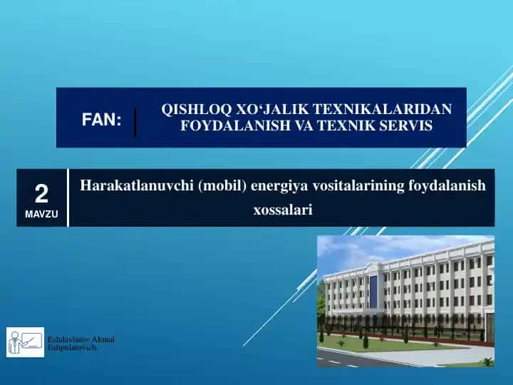 Mobil energiya vositalarining foydalanish xossalari