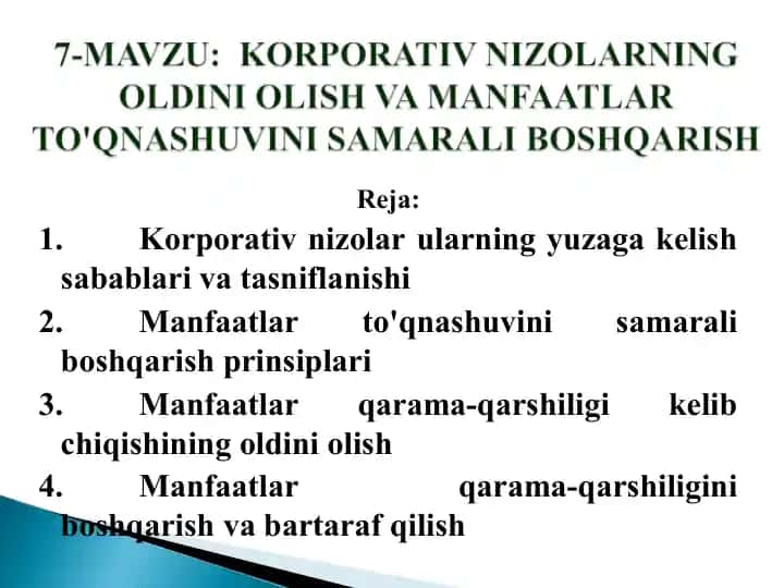 Manfaatlar qarama-qarshiligini boshqarish va bartaraf qilish