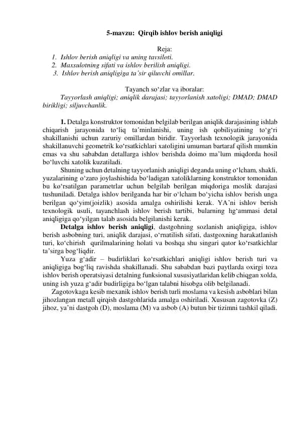 Detalga ishlov berish aniqligi