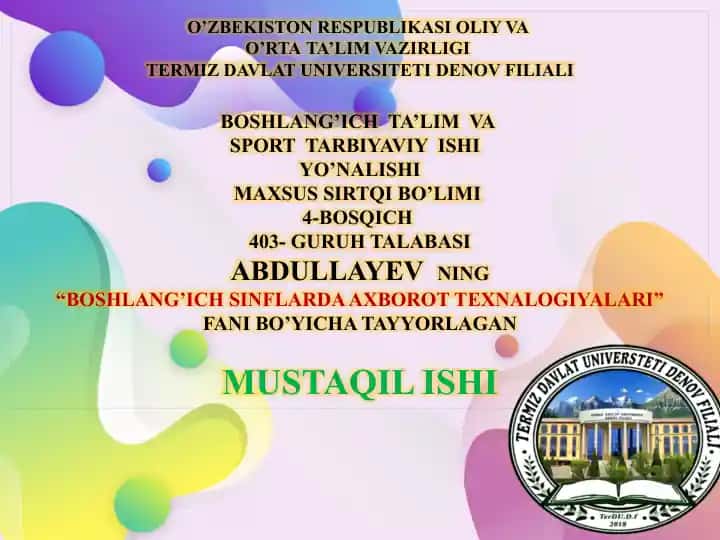 Fani tayyorlagan mustaqil ish
