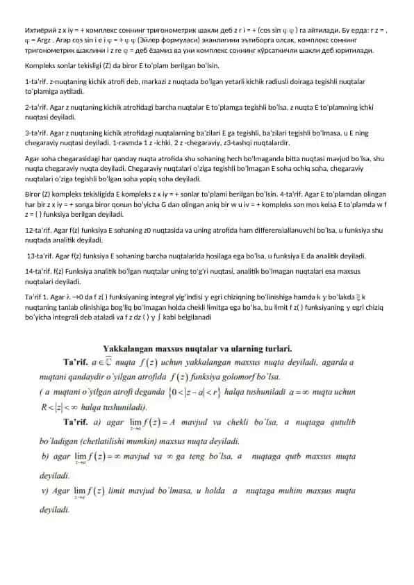 Kompleks sonlar trigonometrik shakli
