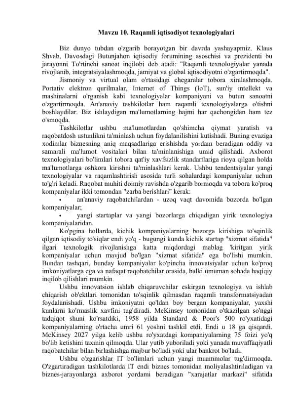 Raqamli iqtisodiyot texnologiyalari
