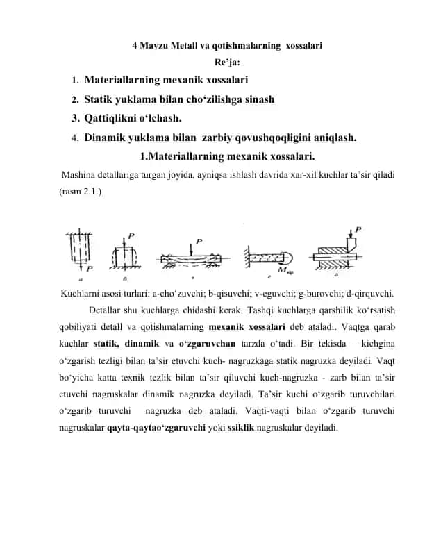 Metall va qotishmalarning xossalari