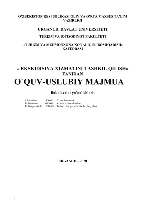 EKSKURSIYA XIZMATINI TASHKIL QILISH