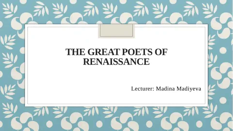 The Great Poets of the Renaissance