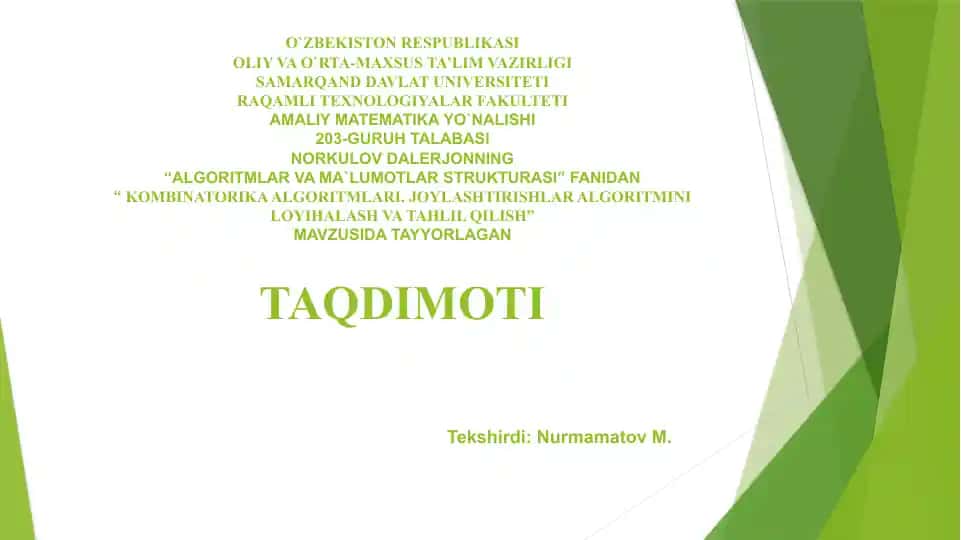 Algoritmlar va Ma'lumotlar Strukturasi