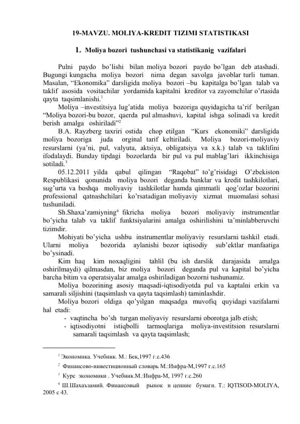 Moliya-Kredit Tizimi Statistikasi