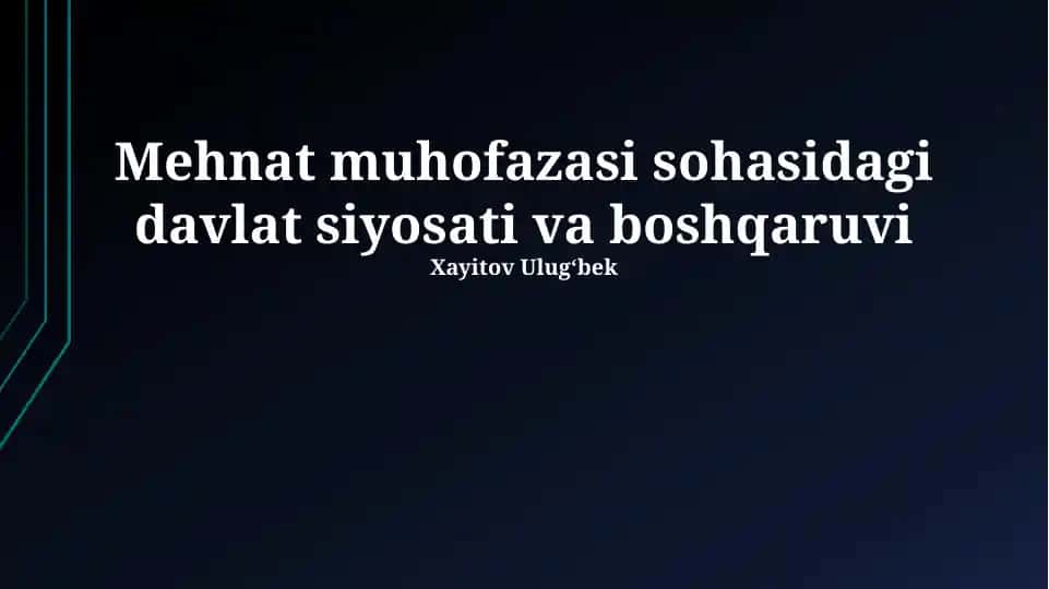 Mehnat muhofazasi sohasidagi davlat siyosati va boshqaruvi