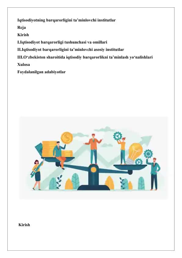 Iqtisodiyotning barqarorligini ta’minlovchi institutlar