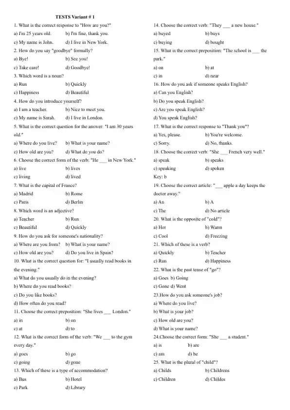 English Language Tests #1