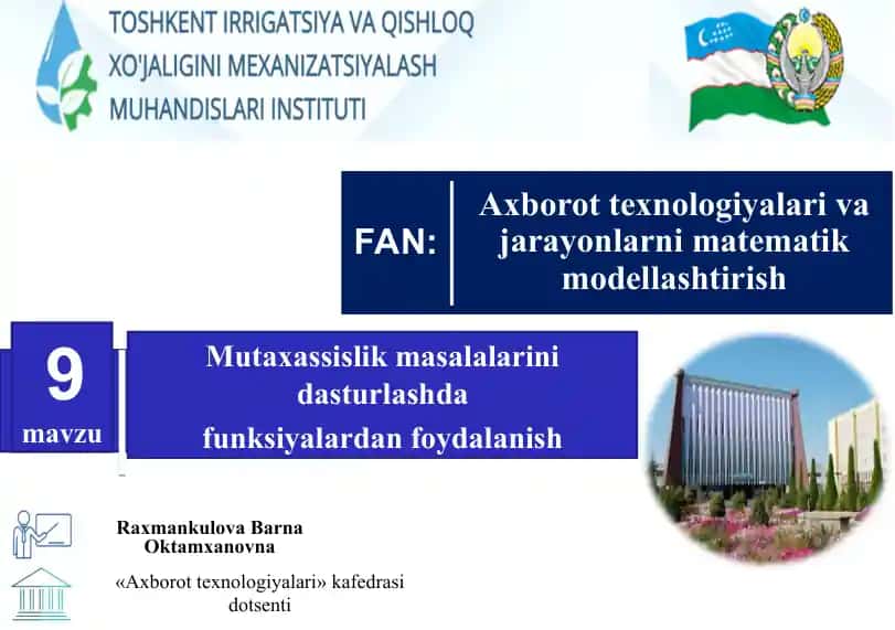 Mutaxassislik Masalalarini Dasturlashda Funksiyalardan Foydalanish