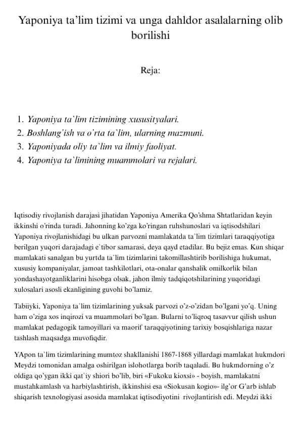 Yaponiya ta'lim tizimi