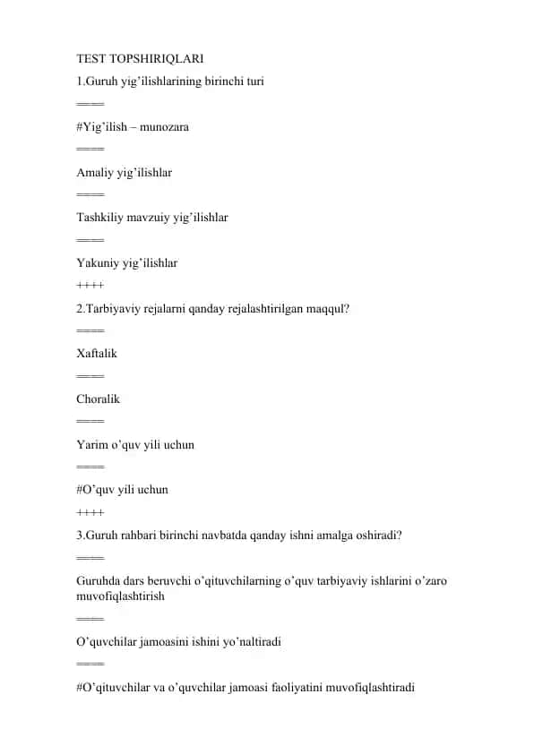 TEST TOPSHIRIQLARI