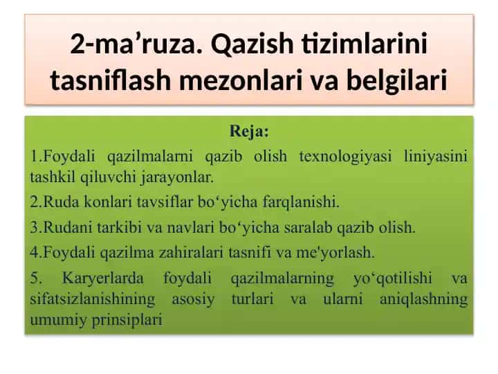 Qazish tizimlarini tasniflash mezonlari va belgilari