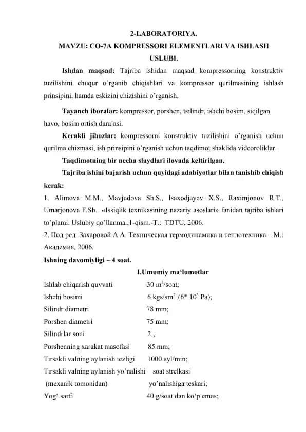 CO-7A Kompressor Elementlari va Ishlash Uslubi