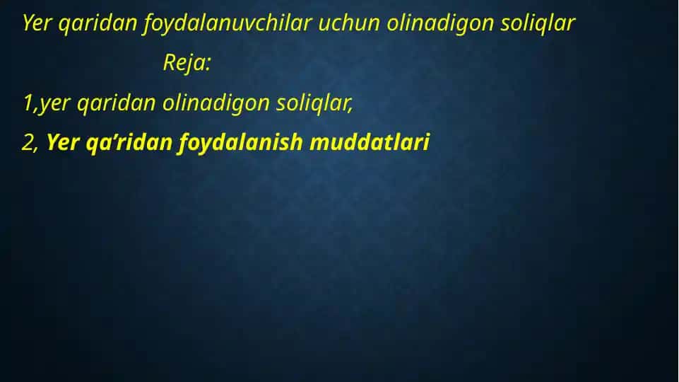 Yerqa ridan foydalanuvchilar uchun olinadigon soliqlar