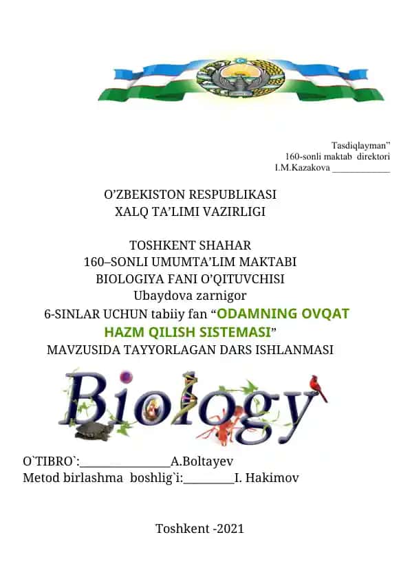 ODAMNING OVQAT HAZM QILISH SISTEMASI DARS ISHLANMASI