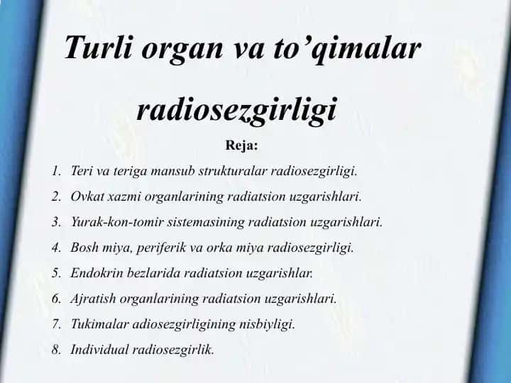 Turli organ va to’qimalar radiosezgirligi